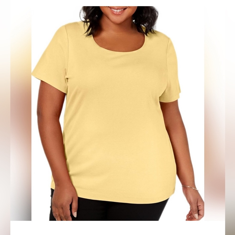 Karen Scott Yellow Round Scoop Neck Short Sleeve Tee, Plus Size 2X, NWT